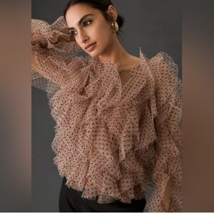 Mesh Ruffle Polka Dot Top Tulle Sheer Sz L Anthropogie Dolan Dupe